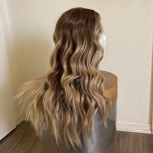 26" Synthetic Wig- Brown and Blonde Mix- Lace Part Wig #D